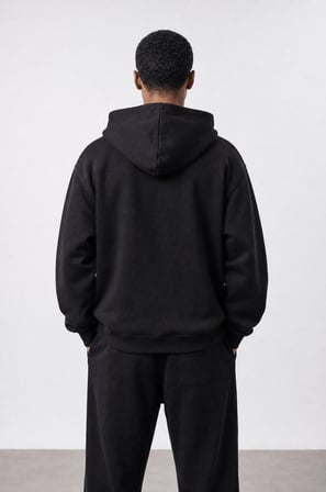 Erkek Respire Basic Oversize Zip Siyah