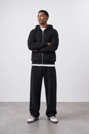 Erkek Respire Basic Oversize Zip Siyah