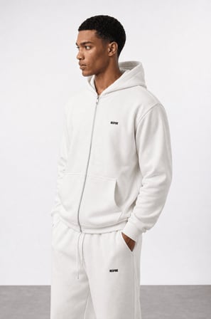 Erkek Respire Basic Oversize Zip Ekru