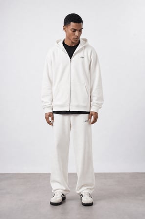 Erkek Respire Basic Oversize Zip Ekru