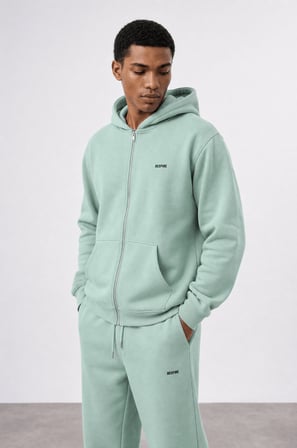 Erkek Respire Basic Oversize Zip Su Yeşili