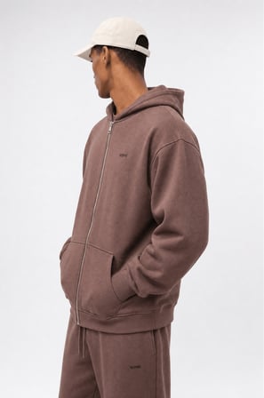 Erkek Respire Basic Oversize Zip Kakao