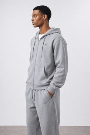 Erkek Respire Basic Oversize Zip Gri Melanj