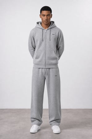 Erkek Respire Basic Oversize Zip Gri Melanj
