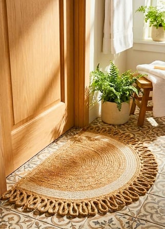 Lunaloop Yarım Ay Jüt Paspas El Yapımı Doğal Karşılama Paspası Jüt Kapı Önü Paspası Banyo Ve Balkon Kilimi Karavan Tekne Ev Ofis Otel Yurt Dekorasyonu (Ekuri̇-Şeri̇T, 55 X 85 Cm)
