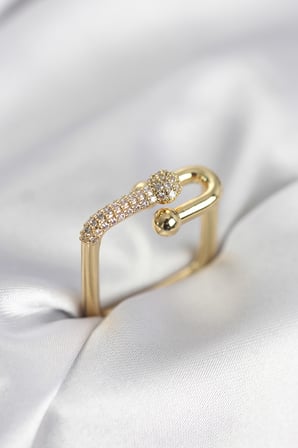 Gold Renk Zirkon Taşlı Tifani Model Kare Kadın Yüzük TJ-BYK4001