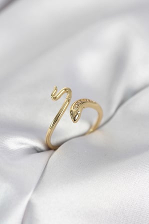 Gold Renk Yılan Model Zirkon Taşlı Kadın Yüzük TJ-BYK4133