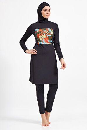 Maresiva Siyah Likralı Tesettür Mayo