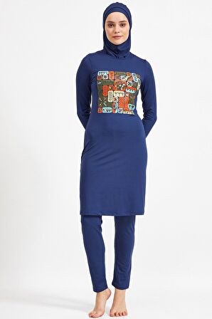 Maresiva Koyu Lacivert Likralı Tesettür Mayo