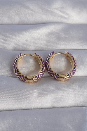 Pirinç Gold Renk Mor Etnik Desenli Halka Küpe TJ-BKP9076