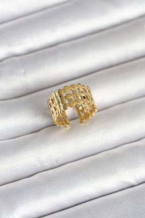 316L Çelik Gold Renk Hasır Model Kadın Yüzük TJ-BYK4161
