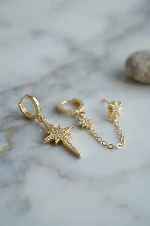 3 lü Set Küpe Gold Renk Zincir Detaylı TJ-BKP11954