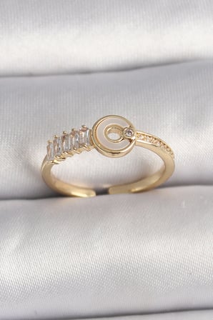 Pirinç Gold Renk Zirkon Taşlı Ayarlanabilir Kadın Yüzük TJ-BYK3561