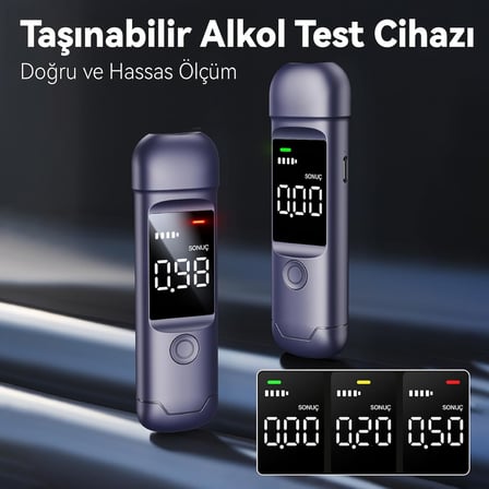 Dijital Alkolmetre, LCD Ekranlı, Type-C Şarjlı, Sesli ve Işıklı Uyarı Sistemi, Taşınabilir Alkol Test Cihazı, Temassız, Ağızlıksız, Hijyenik
