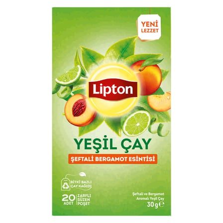 5 Adet Lipton Şeftali ve Bergamot Aromalı Yeşil Çay 20'li 30 G
