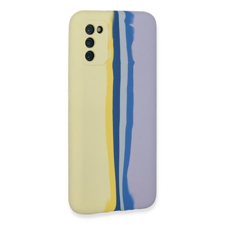 Samsung Galaxy A03s Kılıf Ebruli Lansman Silikon - Sarı-lila