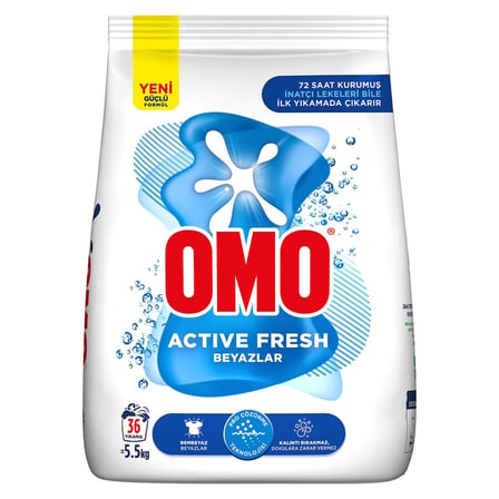 4 Adet Omo Toz Çamaşır Deterjanı Active Fresh Beyazlar İçin  5.5 Kg