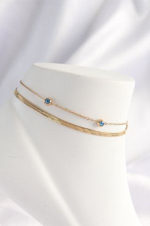 316L Çelik Gold Renk Nazar Boncuk Tasarımlı 2li Halhal TJ-HH1607