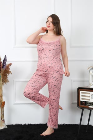 Modi Kadın Büyük Beden Somon İp Askılı Pijama Takım 202198