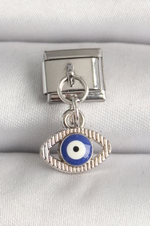 316L Çelik Gümüş Renk Nazar Boncuk Detaylı Göz Model Nomination Charm TJ-BC1216