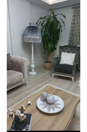 Ayışığı Abajur Favori Beyaz Ayak Ve Gri Şapka
