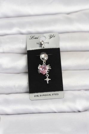 316L Cerrahi Çelik Pembe Zirkon Taşlı Model Göbek Piercing TJ-PR1408