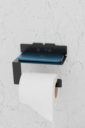 Metal Siyah Ultra Güçlü Yapışkanlı Telefon Tutacaklı Tuvalet WC Kağıtlık MT92S