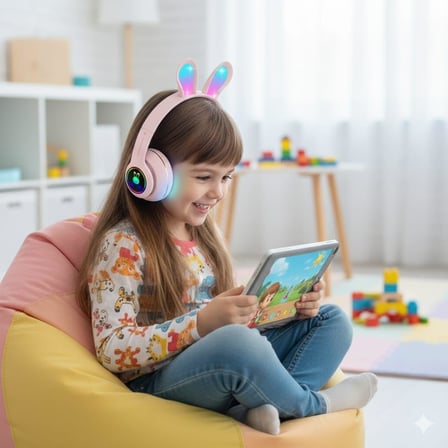 Tavşan Kulaklı Bluetooth Kulaklık, Renkli LED Işıklı, 5.0 Versiyon, Ayarlanabilir Büyüklük, Hafıza Kart Girişli, 40mm Kulaklık, 6 Saat Kullanım Süresi, BASS TİZ MÜTHİŞ SES (TOZ PEMBE)