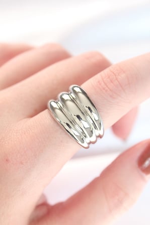 Silver Renk Ayarlanabilir Çizgili Bombe Yüzük TJ-BYK3118