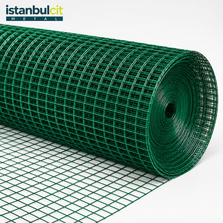 İstanbul Çit Metal PVC Puntalı Tel 0,70 mm 12 x 12 mm Göz 100 cm x 5 m Kaynaklı Kafes Kümes Bahçe Teli