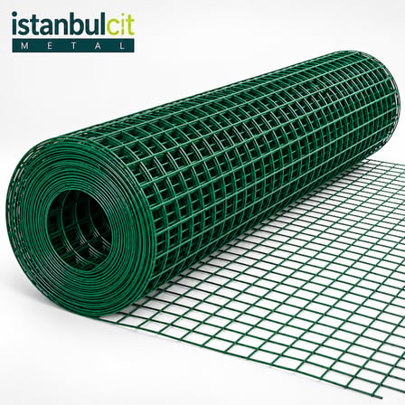 İstanbul Çit Metal PVC Puntalı Tel 0,70 mm 12 x 12 mm Göz 100 cm x 5 m Kaynaklı Kafes Kümes Bahçe Teli