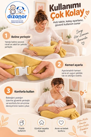 Dizanor Ayarlanabilir Kemerli Çok Amaçlı Emzirme Minderi Fermuarlı Yıkanabilir Kılıf 56x50x11 cm