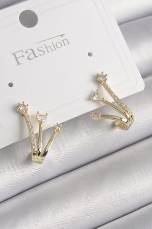 Pirinç Gold Renk Zirkon Taşlı Kadın Küpe TJ-BKP9963