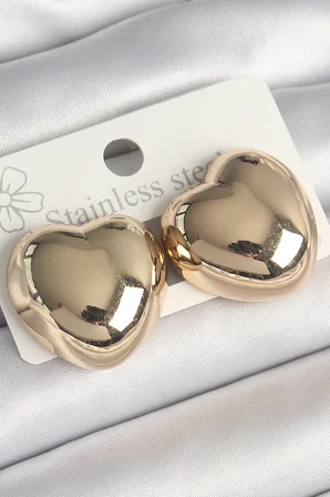 Pirinç Gold Renk Bombe Kalp Model Kadın Küpe TJ-BKP10248
