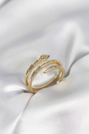 Yılan Model Gold Renk Zirkon Taşlı Kadın Yüzük TJ-BYK3979