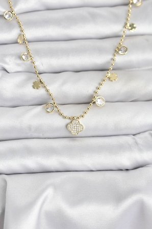 Pirinç Gold Renk Yonca Model Kadın Kolye TJ-BKO10641