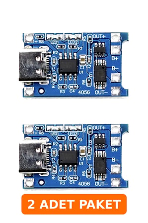 TP4056 Type-C Li-Ion Pil Şarj Modülü Korumalı - 2 Adet Paket