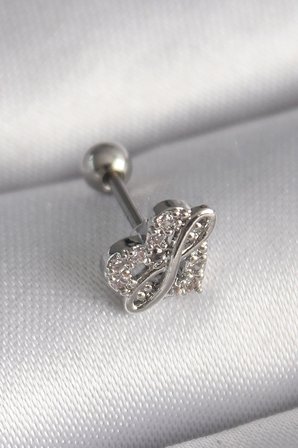 316L Çelik Gümüş Renk Zirkon Taşlı Sonsuzluk Detay Tragus Piercing TJ-PR1249