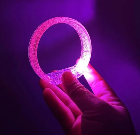 Pembe Led Işıklı Baskı Yapılabilen Pilli Bileklik Bilezik 1,5 cm Genişlik