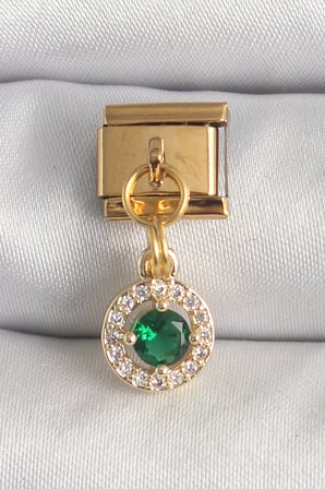 316L Çelik Gold Renk Sallantı Yeşil Zirkon Taşlı Nomination Charm TJ-BC1344