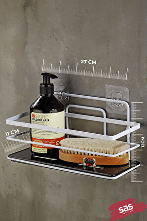Tekli Ayarlanabilir Banyo Duş Rafı – Paslanmaz Kristal Şampuanlık (Yapıştır/Vidala) Beyaz-Siyah