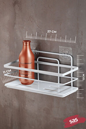 Yapışkanlı Ayarlanabilir Tekli Banyo Duş Rafı – Paslanmaz Kristal Şampuanlık (Yapıştır/Vidala) Beyaz