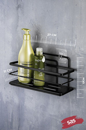 Tekli Ayarlanabilir Banyo Duş Rafı – Paslanmaz Kristal Şampuanlık (Yapıştır/Vidala) Siyah