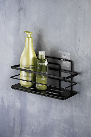 Tekli Ayarlanabilir Banyo Duş Rafı – Paslanmaz Kristal Şampuanlık (Yapıştır/Vidala) Siyah