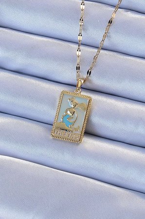 316L Çelik Zincir Renk Mavi Mineli Tarot Kolye TJ-BKO9211