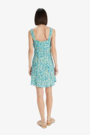 V Yaka Floral Maroken Kolsuz Mini Elbise