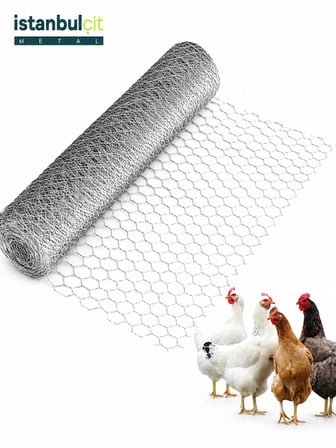 İstanbul Çit Metal Galvaniz Altıgen Örgülü Kümes Teli 2 1/4 İnç - 55 mm 1,40 mm Tel 2,30 mm Gergi Teli 80 cm x 20 m