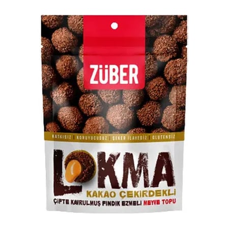 4 Adet Züber Lokma Kakao Çekirdekli Çifte Kavrulmuş Fındık Ezmeli Meyve Topu