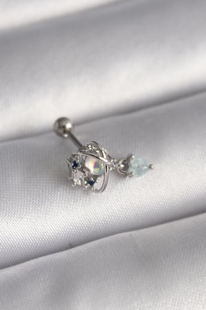 316L Çelik Gümüş Renk Zirkon Taşlı Sallantı Kalp Detay Tragus Piercing TJ-PR1361