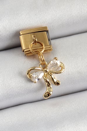 316L Çelik Sallantılı Zirkon Taşlı Fiyonk Model Gold Renk Nomination Charm TJ-BC1400